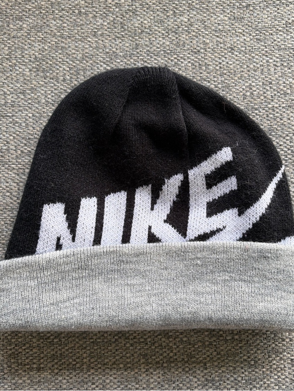 Nike Black & Gray Knit Beanie with White Script